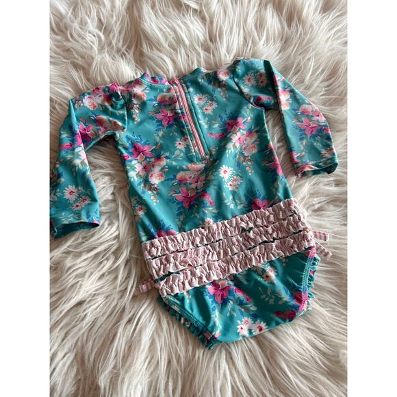 Ruffle Butts Baby Toddler Girl Long Sleeve Upf50+ One Piece Rash 18 to 24 Months - Picture 7 of 10